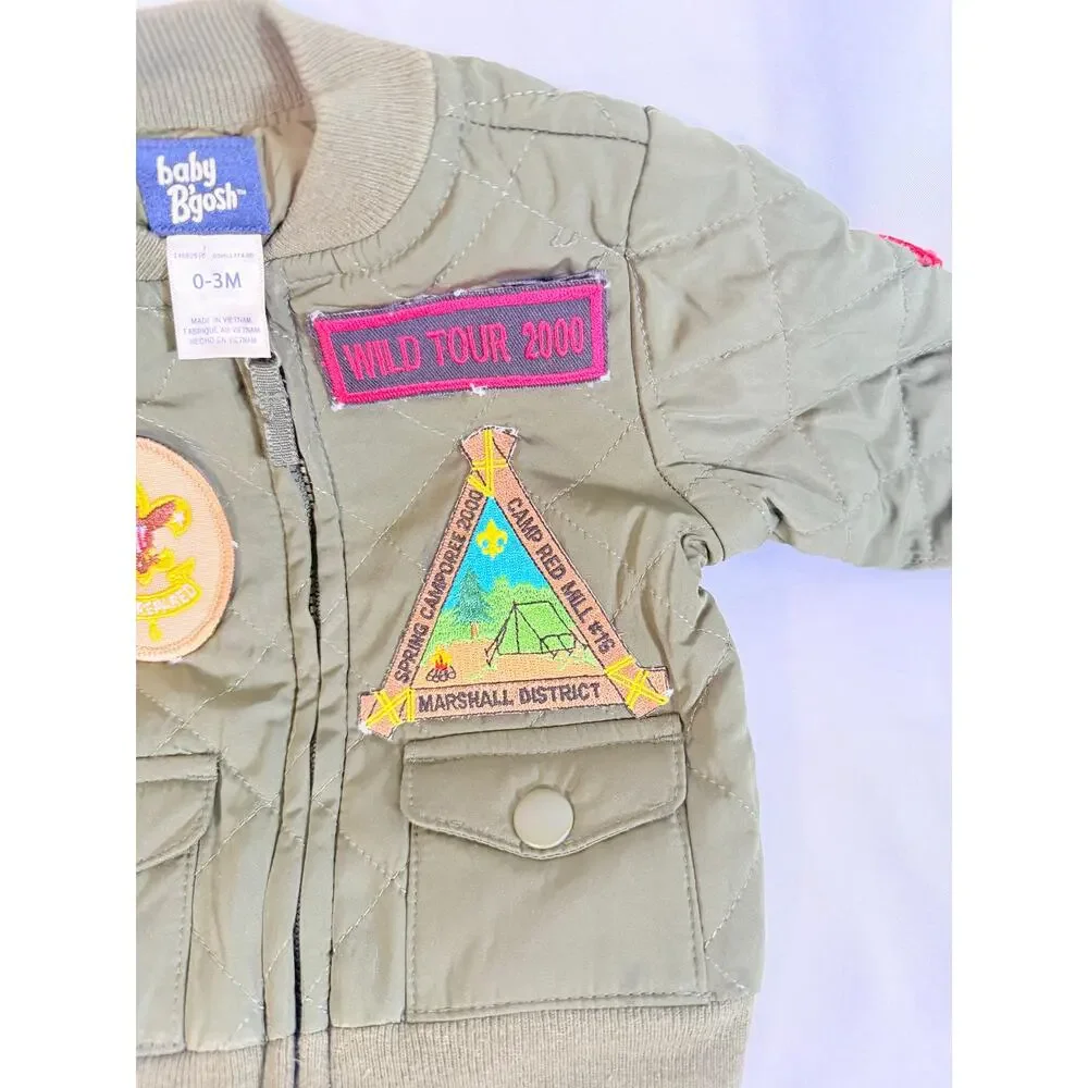 Baby BGosh Vintage (2000)Bomber Jacket  Quilted Zip Up With Patches 0-3months